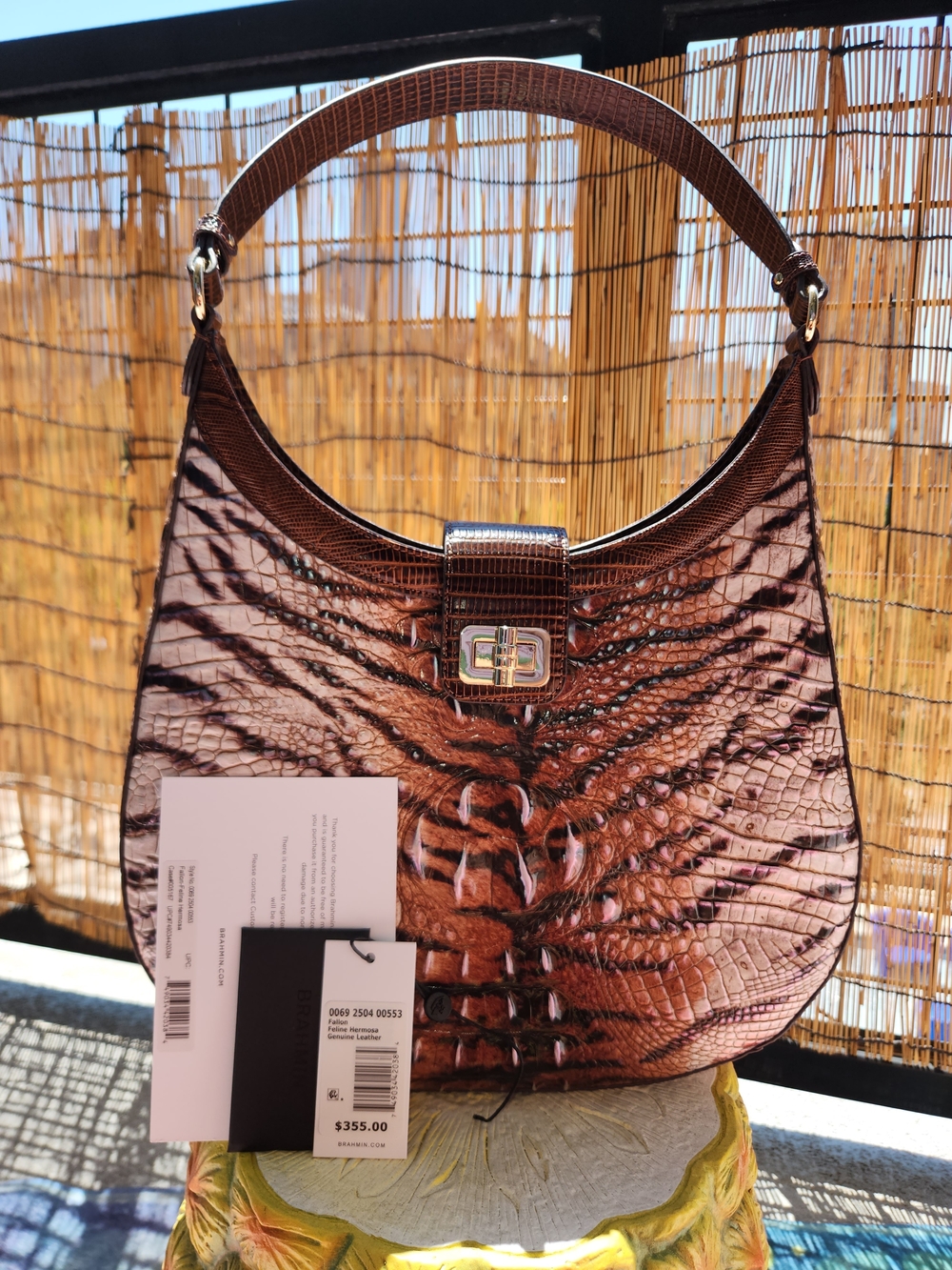 Brahmin Brown Croc-Embossed Leather Shoulder Bag